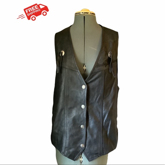 Harley-Davidson Playboy Men Black Leather Vest M